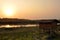 Sunset on the riverThe village of Sauraha on the border of Nepa