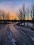 Sunset road in iceland in winter