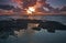 Sunset on the rocky coast of Aberystwyth on a cold, calm evening