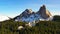 Sunset rocky mountains, aerial view