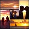 Sunset romance. Composite image of couples at the beach at dusk.