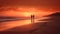 Sunset romance: two people embrace on beach generated by AI