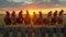 Sunset Roost: Group of Chickens Perching on a Wooden Fence