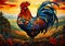Sunset Rooster: A Majestic Mascot in Vibrant Colors on a Hilltop