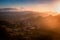 Sunset from the rural park of anaga. Views of the city of La Laguna with Mount Teide in the background