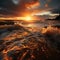 Sunset\\\'s Last Stand: Amidst Ocean\\\'s Turbulent Symphony