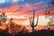 Sunset and Saguaro Cactus in Arizona