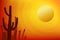 Sunset with Saguaro Cactus. Summer Vector background.