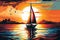 sunset sailboat on calm ocean, with peaceful waves