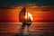 sunset sailboat cruising on calm ocean with sail unfurled