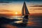 sunset sailboat cruising on calm ocean with sail unfurled