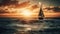 Sunset sailboat journey, tranquil horizon over water generated by AI