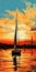 Sunset Sailboat Painting: Digital Art With Vibrant Colors