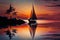 sunset sailboat with reflection on the water, surrounded by peaceful serenity