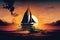sunset sailboat with silhouette against misty sunset sky