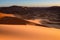 Sunset on a sand Desert with Dunes in Marocco, Africa