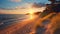 sunset sandy dunes on Baltic beach,sunset on beach ,pine trees,sun reflection on se water