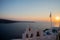 The sunset of Santorini volcanic island of the Aegean Sea in Greece, offers a fantastic panorama of the caldera.