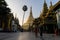 Sunset scenery at the golden Shwedagon pagoda in Yangon or Rangoon, Myanmar