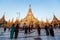 Sunset scenery at the golden Shwedagon pagoda in Yangon or Rangoon, Myanmar