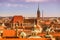 sunset scenic view of red roofs in Nuremberg city, Germany. Summer sunset in old town
