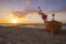 Sunset on the sea beach, boats on the sand