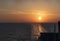 Sunset in the sea, Merchant Ship sailing in Adriatic Sea from Ancona port to Durres port Albania
