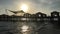 Sunset on the sea, pier, silhouette