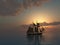 Sunset on Sea with Schooner Ship