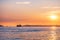 Sunset. Seagulls. Ship. Bosphorus. Istanbul