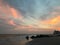 Sunset with Seagulls in Spring at Coney Island in Brooklyn, New York, NY.