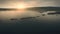 Sunset seascape of ocean bay at island aerial. Nobody nature landscape. Sailboats at sea harbor