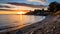 Sunset and secluded beach in nature