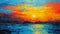 Sunset Serenade: A Vibrant Impasto Painting of a Distant Boat in Turquoise Waters