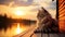 Sunset Serenity: A Cat\\\'s Reflection On A Lake