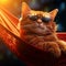 Sunset Serenity: Fashionable Feline Enjoying Hammock Time. AI generation