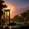 Sunset Serenity in an Old Town with Elegant Columns