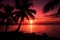 Sunset serenity Palm tree silhouette graces a beautiful tropical beach