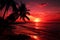 Sunset serenity Palm tree silhouette graces a beautiful tropical beach