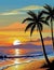 Sunset Serenity A Picture Perfect Beach Painting with a Playful Palm Tree and Sea Capturing