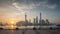 Sunset shanghai city river bay downtown view panorama 4k time lapse china