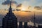 Sunset of Shanghai Skyline and Silhouette Of Modern Megalopolis.