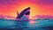 Sunset Shark Attack: A Retrowave Synthwave 8-bit Beach Scene