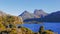 Sunset shot of cradle mountain with glacier rock and dove lake in tasmania