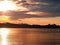 Sunset and silhouette distant hills and land in Alaska