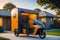 Sunset Silhouette, EV E Cargo Trike at Contemporary Residence, AI Generated