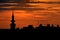Sunset silhouette skyline Novi Sad , Serbia, buildings  with antennas and church