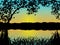 Sunset silhouette water tree