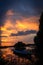 Sunset sky boat wave  cloud