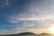 Sunset sky view with a seagull fliying in Cap de Creus Catalunya